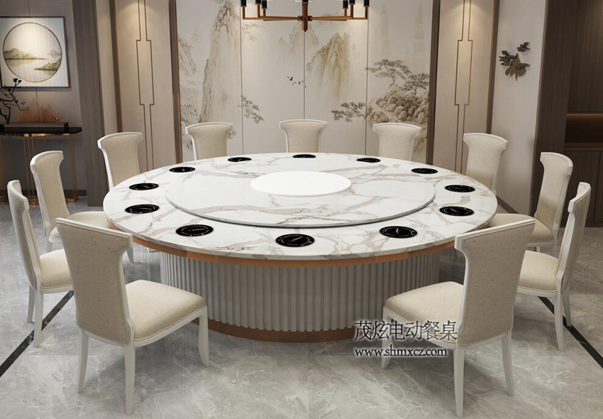 新中式电动餐桌海纳百川图片