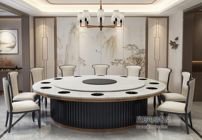 新中式电动餐桌海纳百川图片
